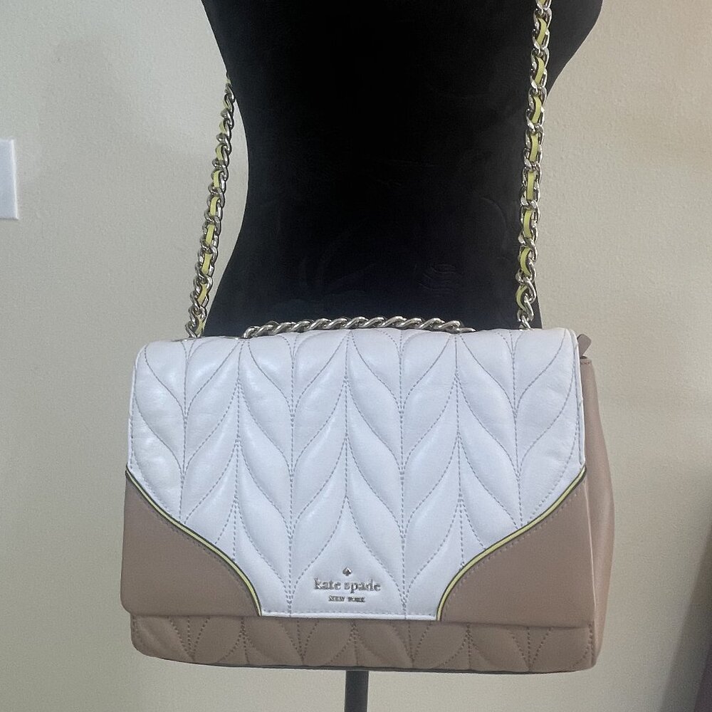 Kate Spade Briar Lane quilted white/dark beige multi-color block crossbody